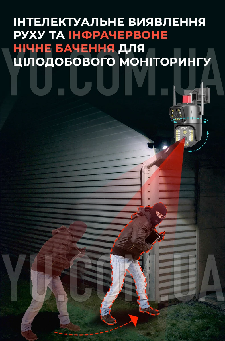 Уличная охранная поворотная камера Wi-Fi с сиреной и зумом 2 объектива 8MP камера с удаленным доступом