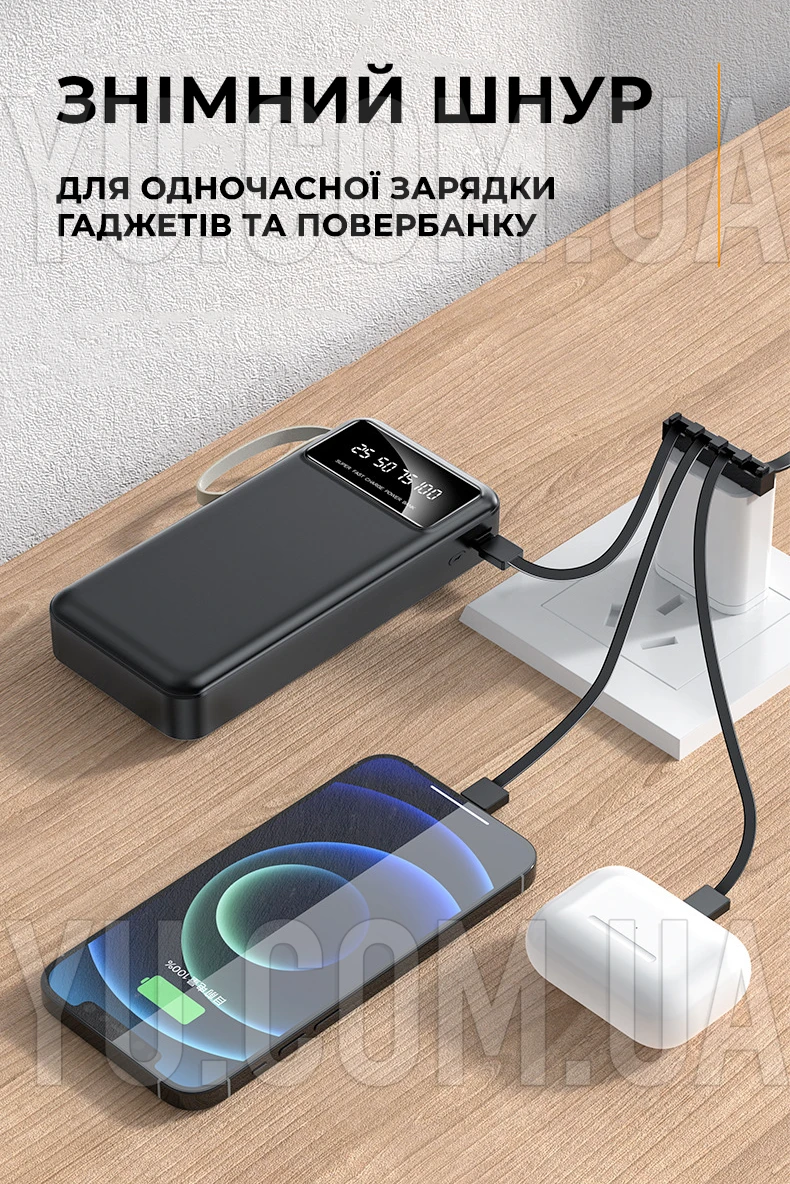 Повербанк Power Bank ZHY-489 20000mAh з кабелями та ліхтариком Повербанк Power Bank ZHY-489 20000mAh з кабелями та ліхтариком