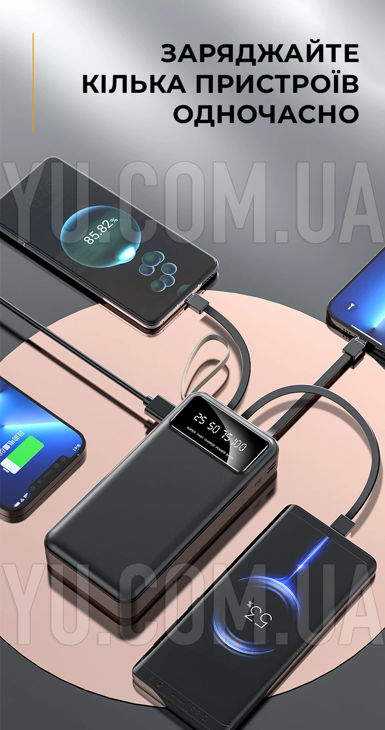 Повербанк Power Bank ZHY-489 20000mAh з кабелями та ліхтариком Повербанк Power Bank ZHY-489 20000mAh з кабелями та ліхтариком