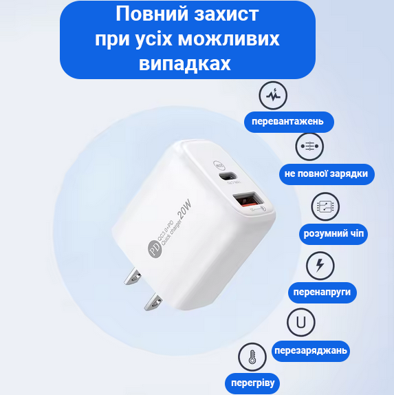 Зарядний пристрій на 2 порти зі швидкою зарядкою QC03 Зарядний пристрій на 2 порти зі швидкою зарядкою QC03