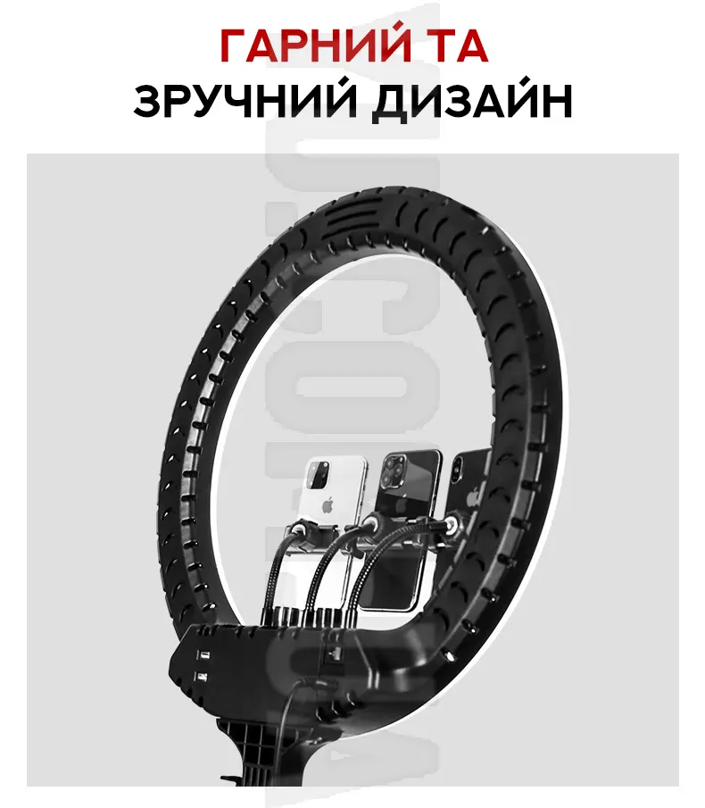 Кільцева LED лампа RL-18 45см з 3 кріпленнями, сумкою та пультом Кільцева LED лампа RL-18 45см з 3 кріпленнями, сумкою та пультом