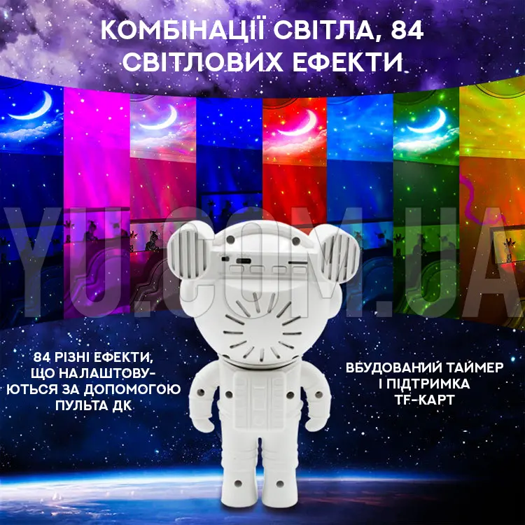 Нічник / лазерний проектор космонавт з пультом дистанційного керування і таймером Нічник / лазерний проектор космонавт з пультом дистанційного керування і таймером