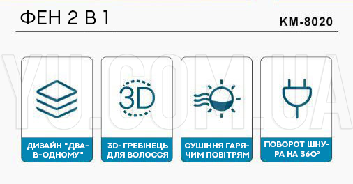 Фен-щітка з керамічним покриттям KEMEI KM-8020 Фен-щітка з керамічним покриттям KEMEI KM-8020