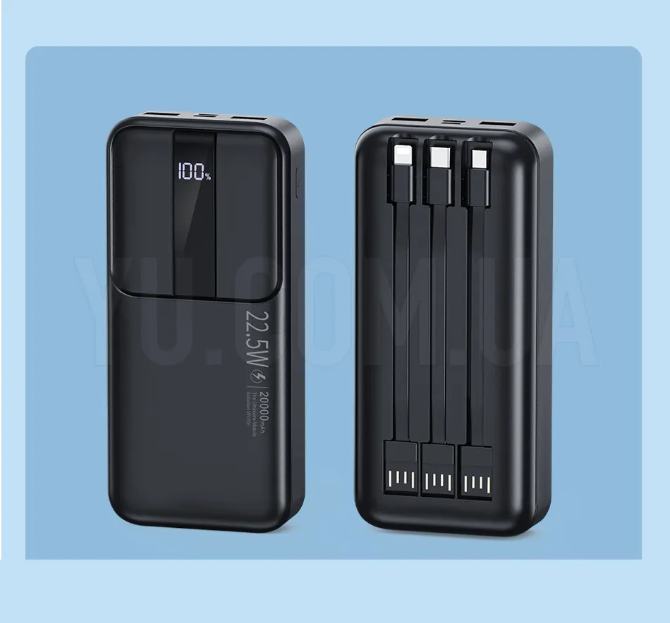 Розумний Powerbank Inkax PBQ-09 20000 mAh 22,5 W зі швидкою зарядкою 3 шнури та циферблатом 2 виходи Розумний Powerbank Inkax PBQ-09 20000 mAh 22,5 W зі швидкою зарядкою 3 шнури та циферблатом 2 виходи