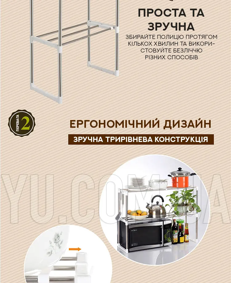 Двухъярусная полка-стеллаж для микроволновки на кухню Двухъярусная полка-стеллаж для микроволновки на кухню