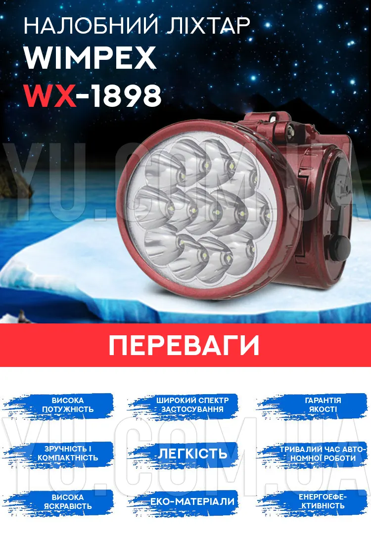 Налобний ліхтар Wimpex WX-1898