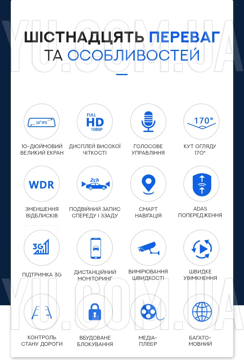 Дзеркало відеореєстратор 10" з камерою заднього виду (Android 8.1, 2GB+16GB 3G) Дзеркало відеореєстратор 10" з камерою заднього виду (Android 8.1, 2GB+16GB 3G)
