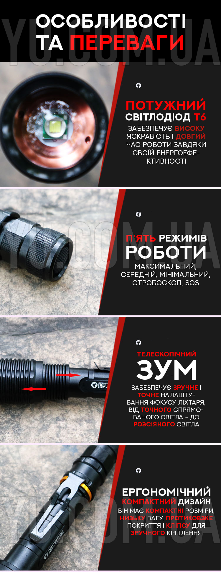 Потужний ручний ліхтар BL-2804-T6 Потужний ручний ліхтар BL-2804-T6