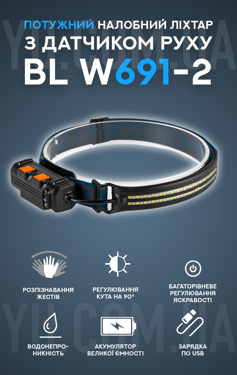 Потужний лобовий ліхтар BL W691-2 з датчиком руху Потужний лобовий ліхтар BL W691-2 з датчиком руху