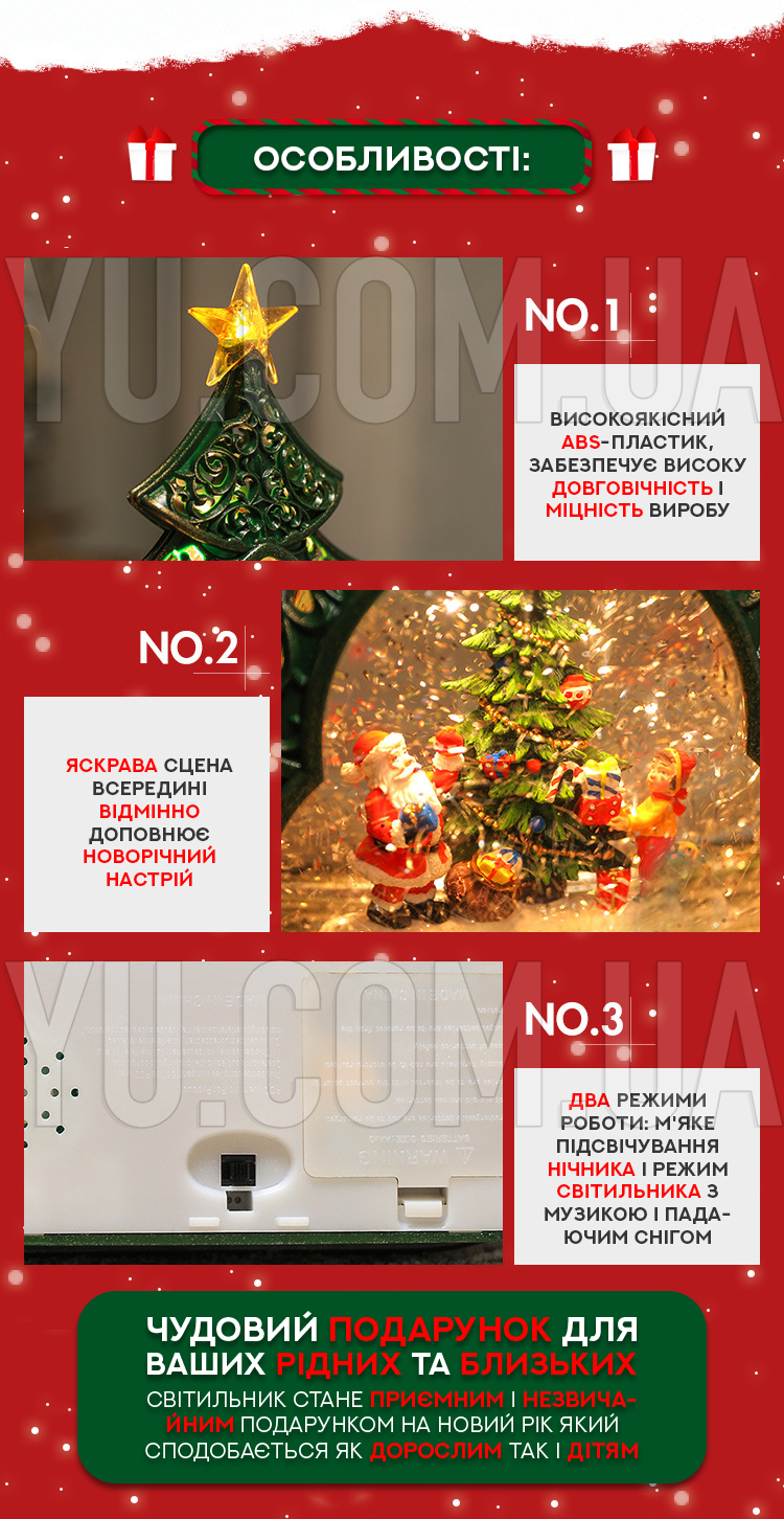 Новогодний светильник в виде ёлки c музыкой и падающим снегом XMAS 21019A/B/C/D Новогодний светильник в виде ёлки c музыкой и падающим снегом XMAS 21019A/B/C/D