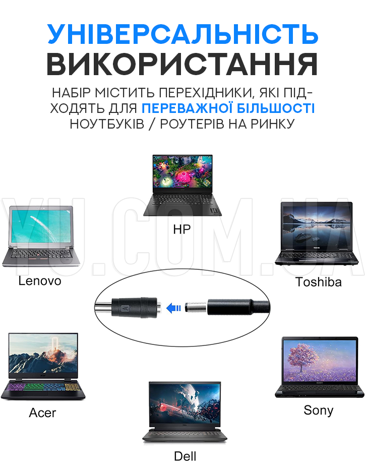 Набор адаптеров-переходников для роутеров и ноутбуков DC 5.5x2.1 мм. 10 штук