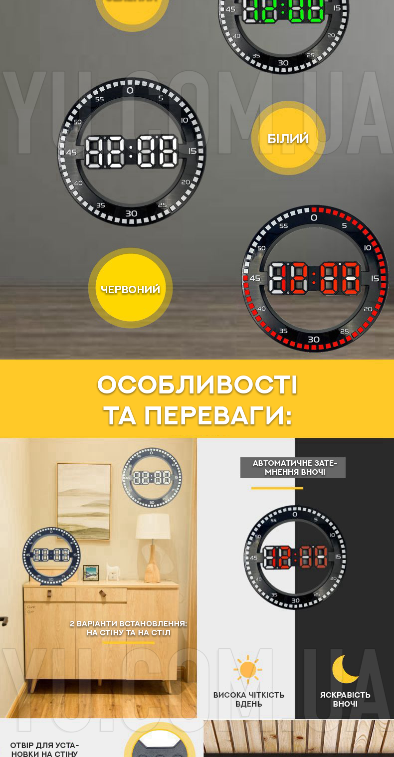 Электронные LED часы с термометром и календарем 3668L (Красный)