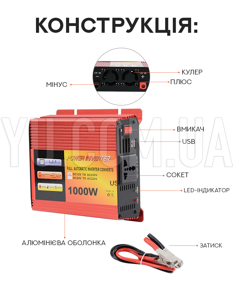 Перетворювач напруги-інвертор CIEMANS 12V-220V 1500W Перетворювач напруги-інвертор CIEMANS 12V-220V 1500W