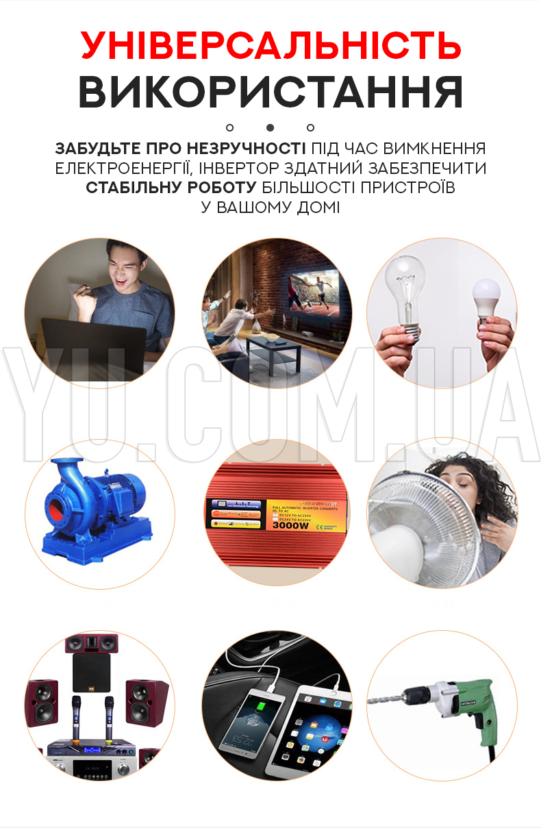 Перетворювач напруги-інвертор CIEMANS 12V-220V 3000W Перетворювач напруги-інвертор CIEMANS 12V-220V 3000W