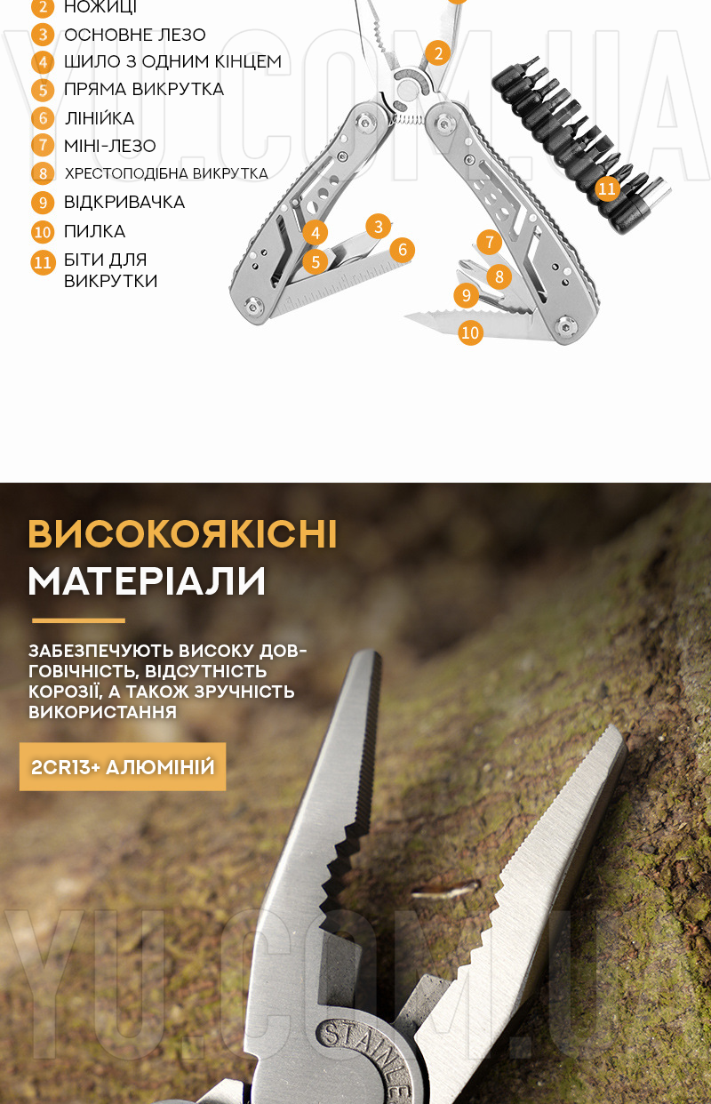 Мультитул с битами и чехлом 10 в 1 TRAVELER MT629PG
