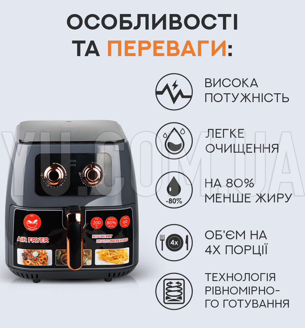 Повітряна фритюрниця для готування без олії RAF R5294 1700W Повітряна фритюрниця для готування без олії RAF R5294 1700W