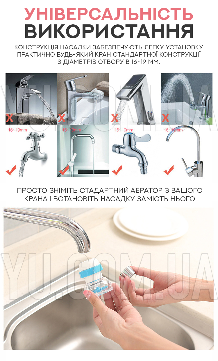 Гибкая насадка-аэратор на кран с защитой от брызг RD-9029