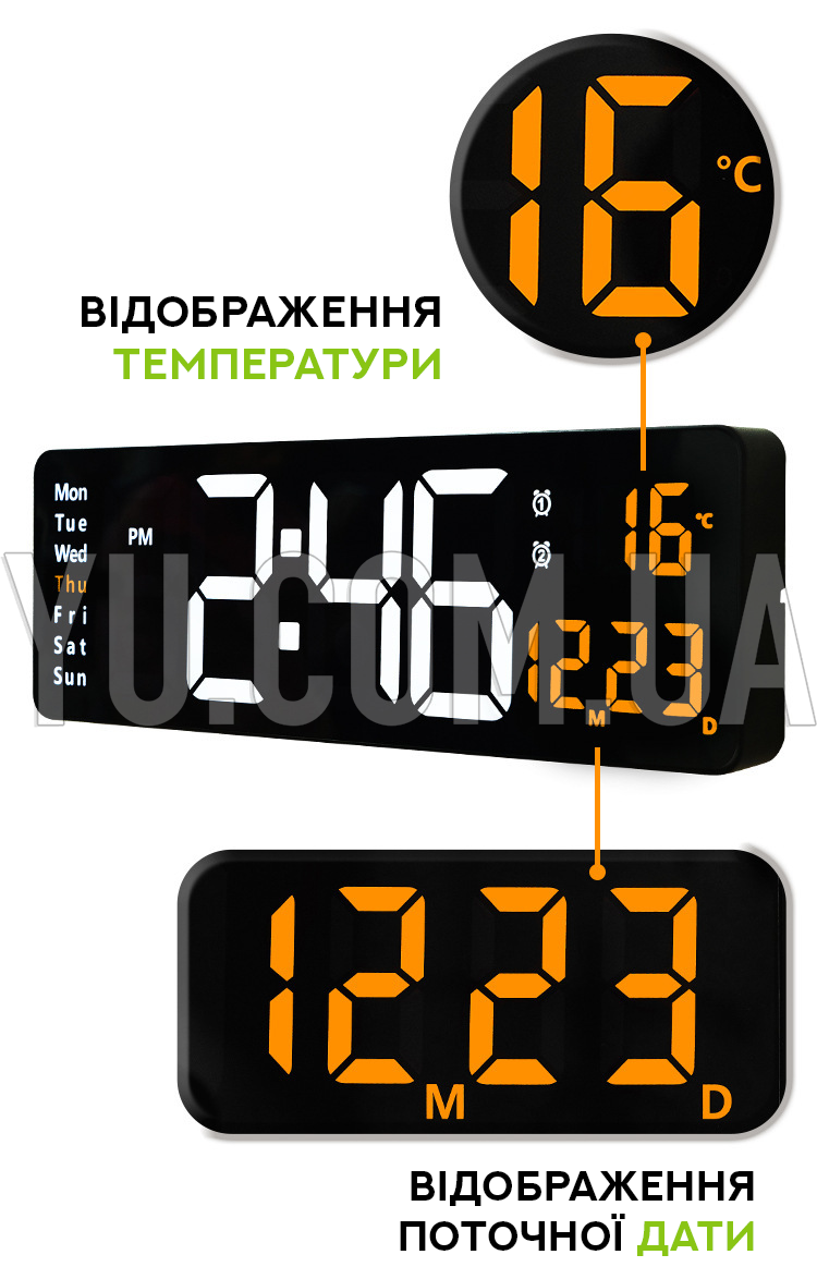 Настенные-настольные LED часы SM-601 с календарем и термометром