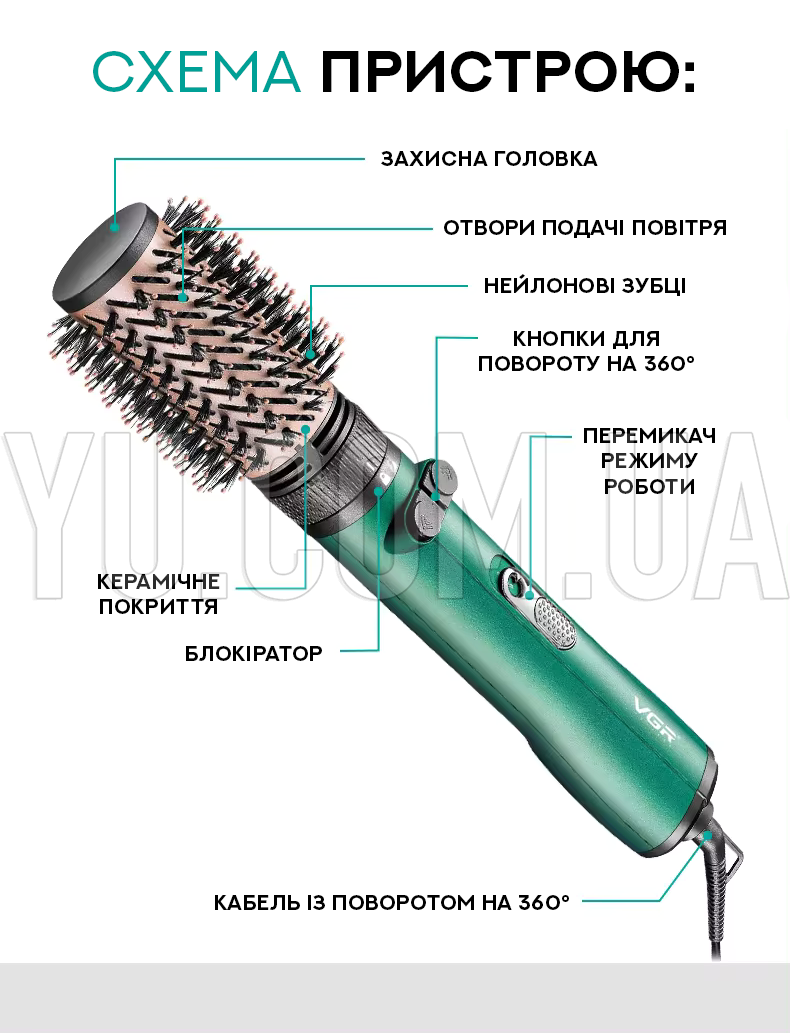 Фен щітка для волосся 2в1 VGR V-498 Фен щітка для волосся 2в1 VGR V-498