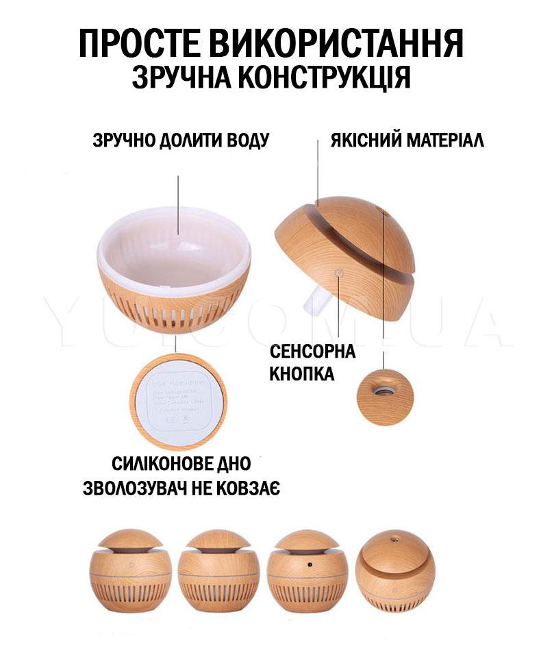 Зволожувач повітря міні-аромадифузор з LED підсвічуванням 7 кольорів