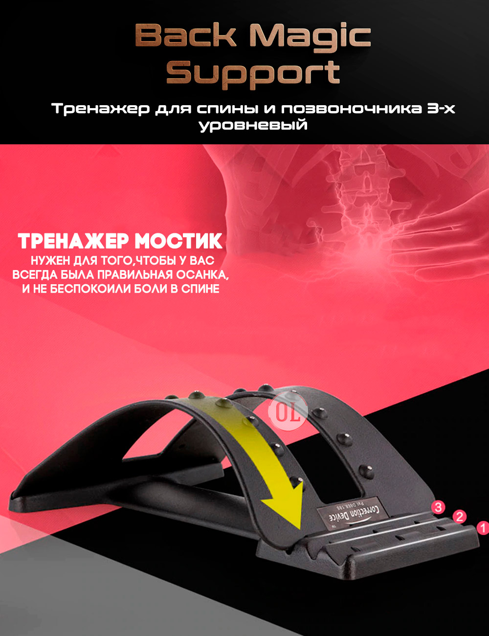 Тренажер для спины и позвоночника Мостик 3х уровневый 