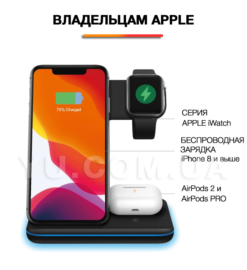 Беспроводное зарядное устройство док-станция 3 в 1 Wireless Charger Беспроводное зарядное устройство док-станция 3 в 1 Wireless Charger