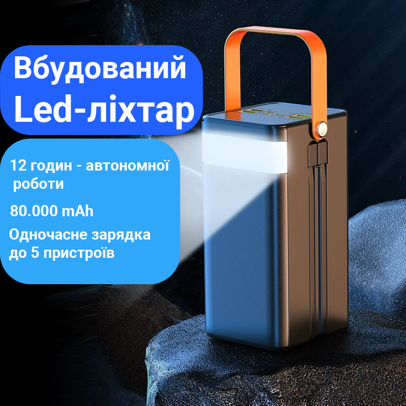 Power Bank 80000 mAh з швидкою зарядкою та Led-фонарем Power Bank 80000 mAh з швидкою зарядкою та Led-фонарем