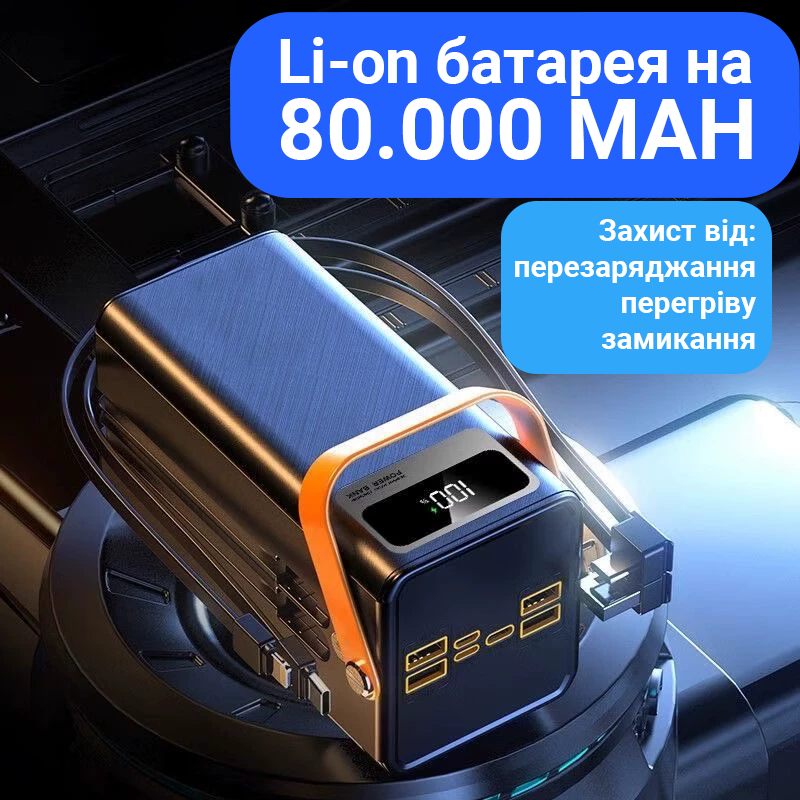 Power Bank 80000 mAh з швидкою зарядкою та Led-фонарем Power Bank 80000 mAh з швидкою зарядкою та Led-фонарем