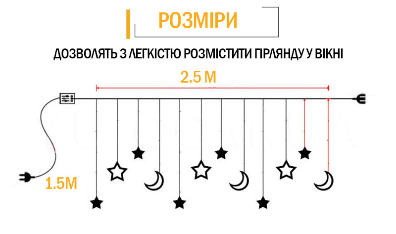 Світлодіодна гірлянда Завіса Зірки-Місяць Теплий